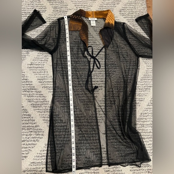 Fashion Gold see through Sheer Mesh 90’s 2000’s Y2K Vintage Long Sleeve Kimono - Picture 9 of 10